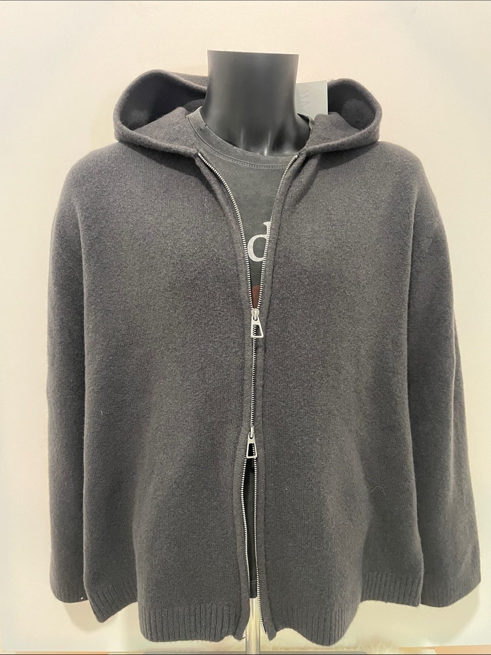 Zara Men's Charcoal Zip-Up Hooded Sweater